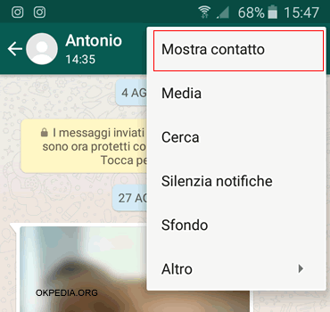 selezionare la voce di menu Mostratta contatto