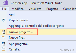 premere sulla voce di menu Nuovo Progetto