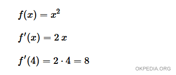 the derivative of the function at the point x = 4