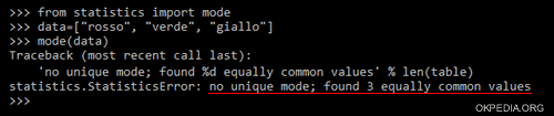 no unique mode: errore python mancanza valore modale